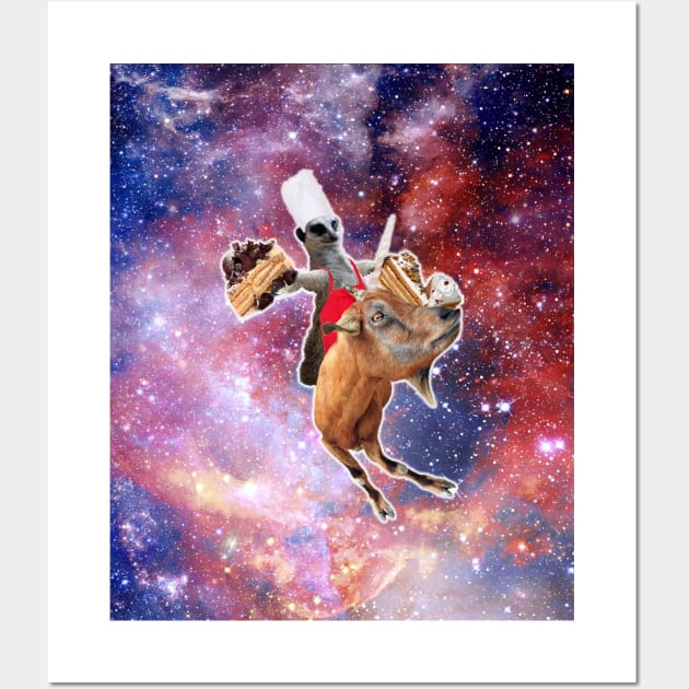 Lemur Riding Goat Unicorn Eating Cake Wall Art by Random Galaxy